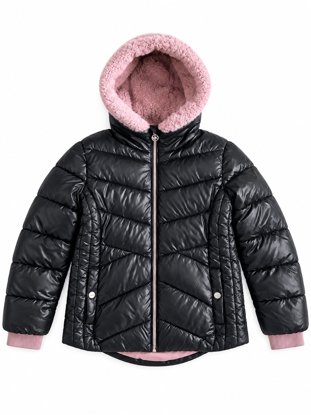 Michael Kors Sherpa-Lined Puffer Jacket Winter Coat Black Pink Girls 14